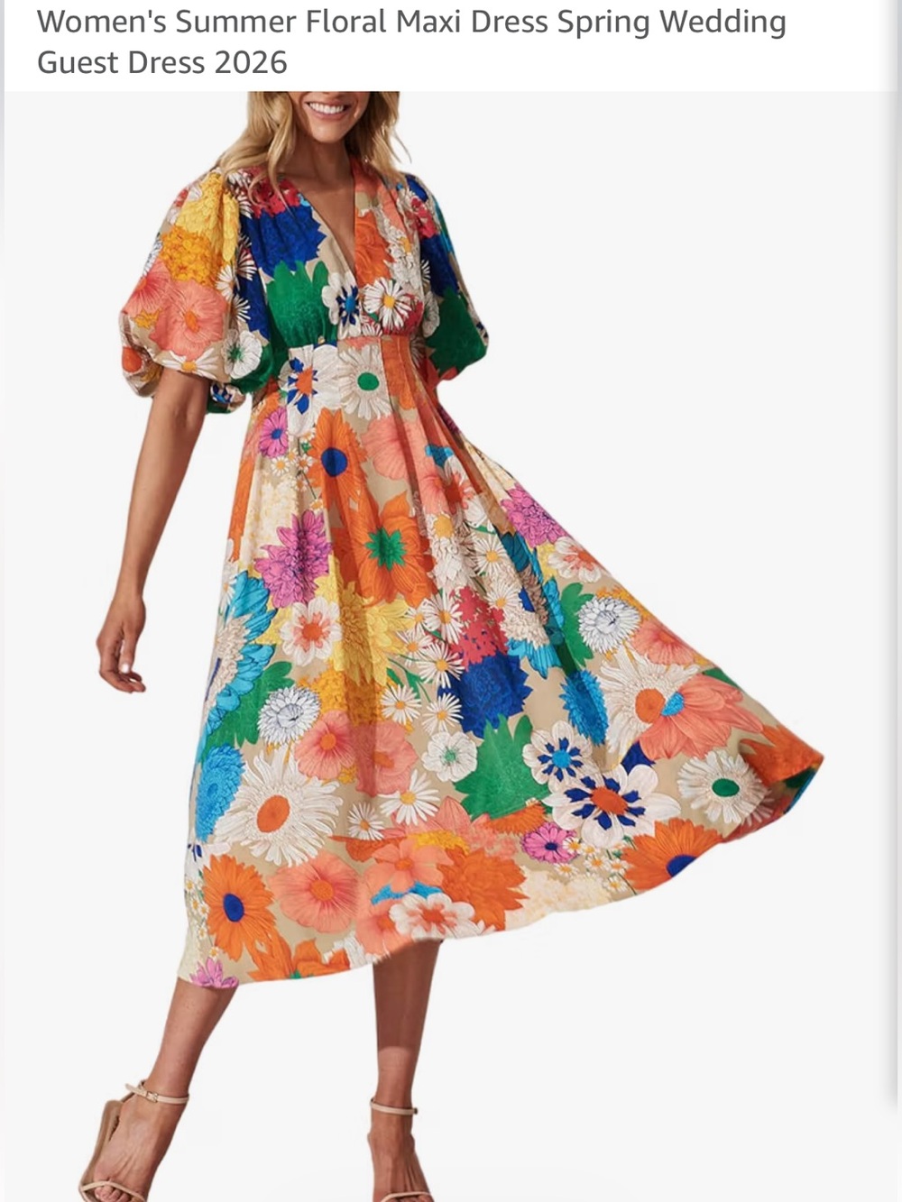 Amazon Floral Maxi Dress in Orange, Green, Blue, Pink & Cream